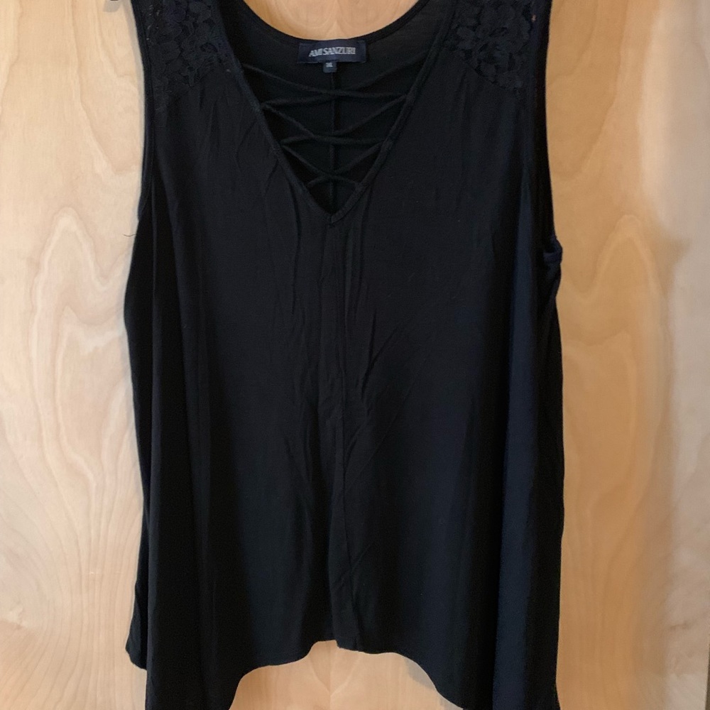 Black Sleeveless Lace Shoulder Top
